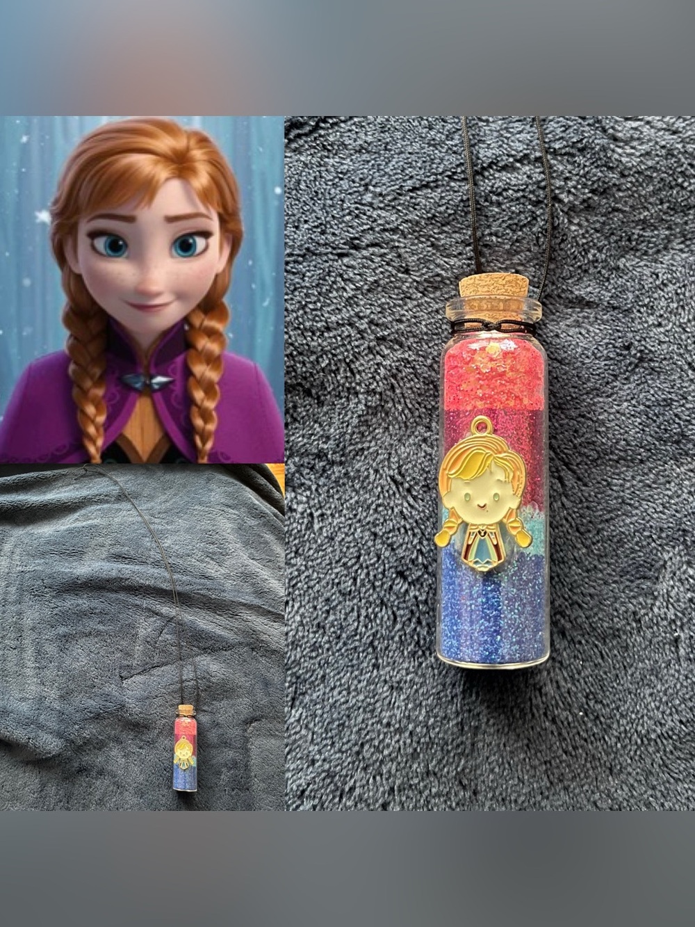 Disney Frozen Anna Inspired Glass Potion Fairy Bottle Necklace w/ Pendant